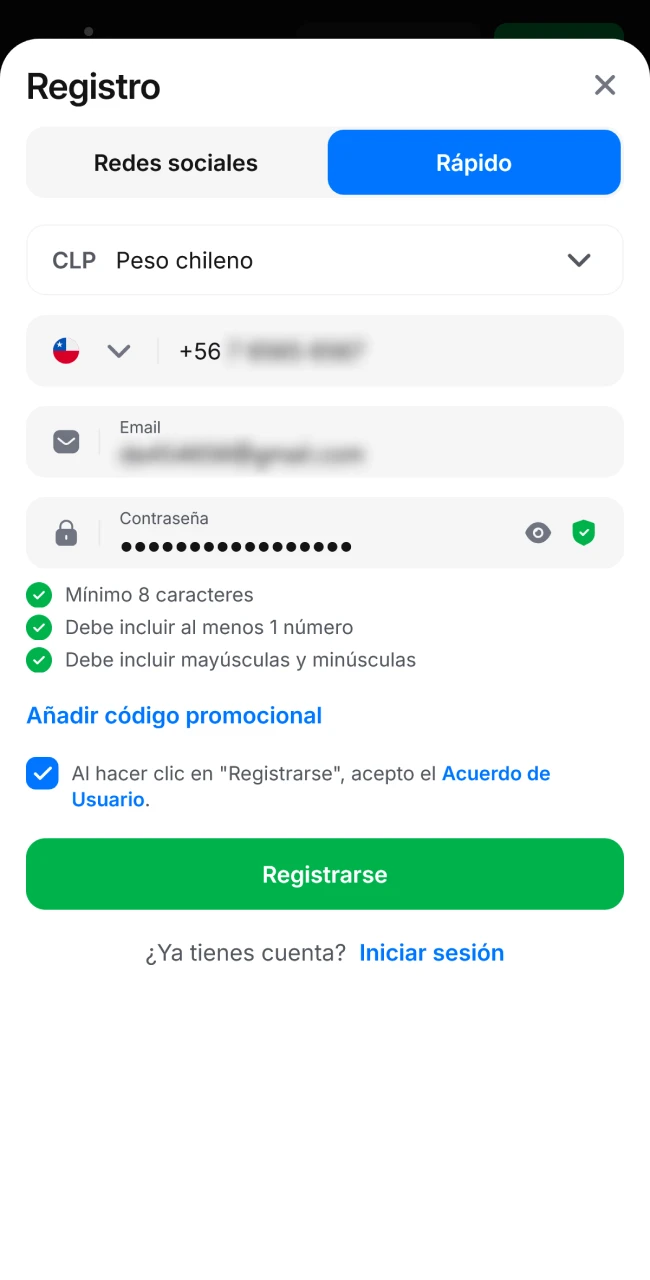 Regístrate en 1win para comenzar a apostar en fútbol.