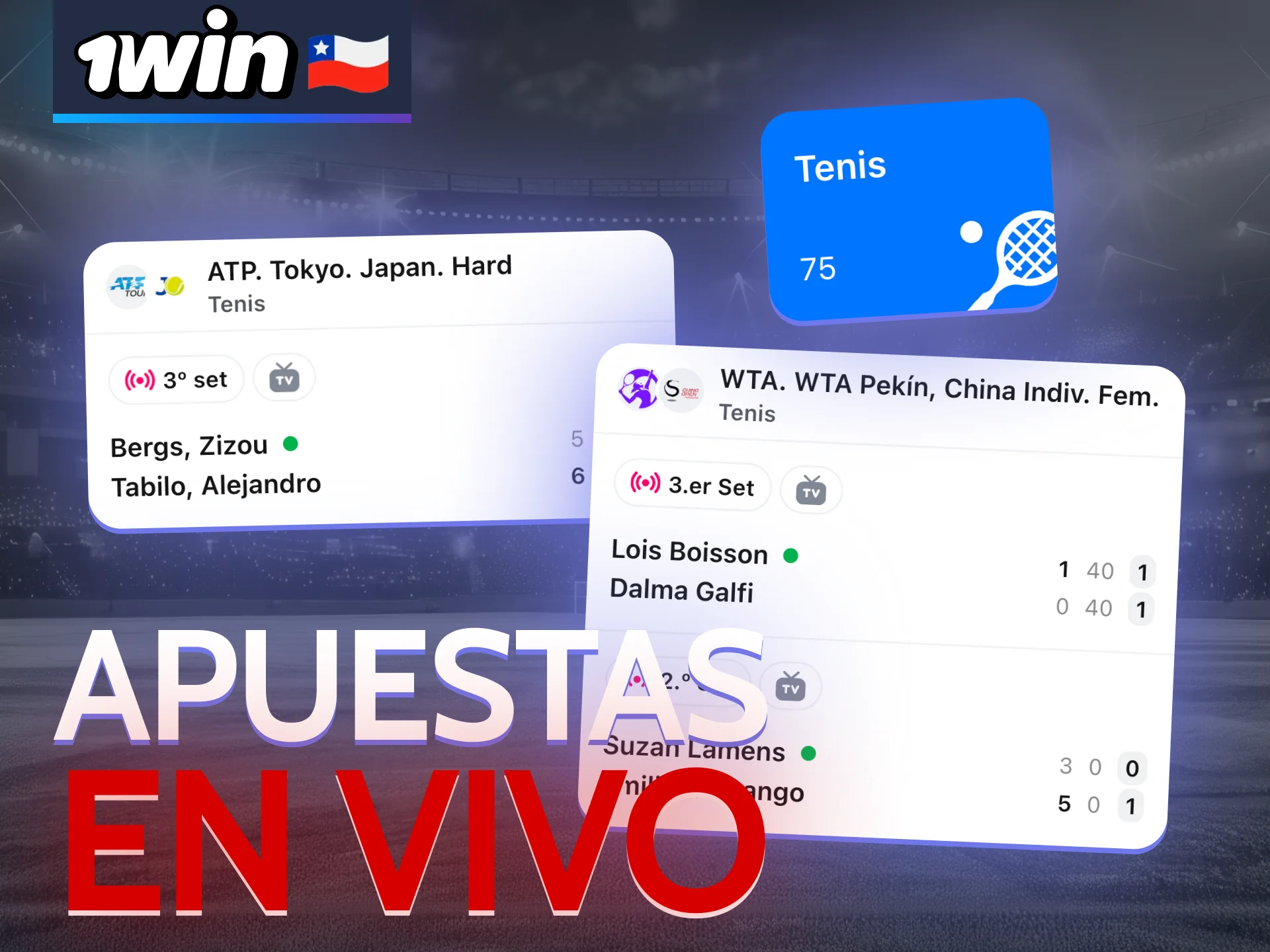 1win ofrece en Chile la retransmisión en directo de partidos de tenis.