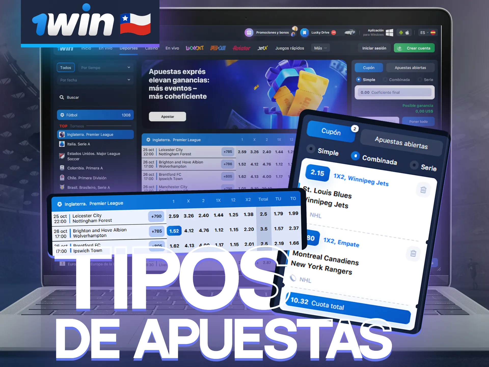 1win en Chile tiene diferentes tipos de apuestas para sus usuarios.