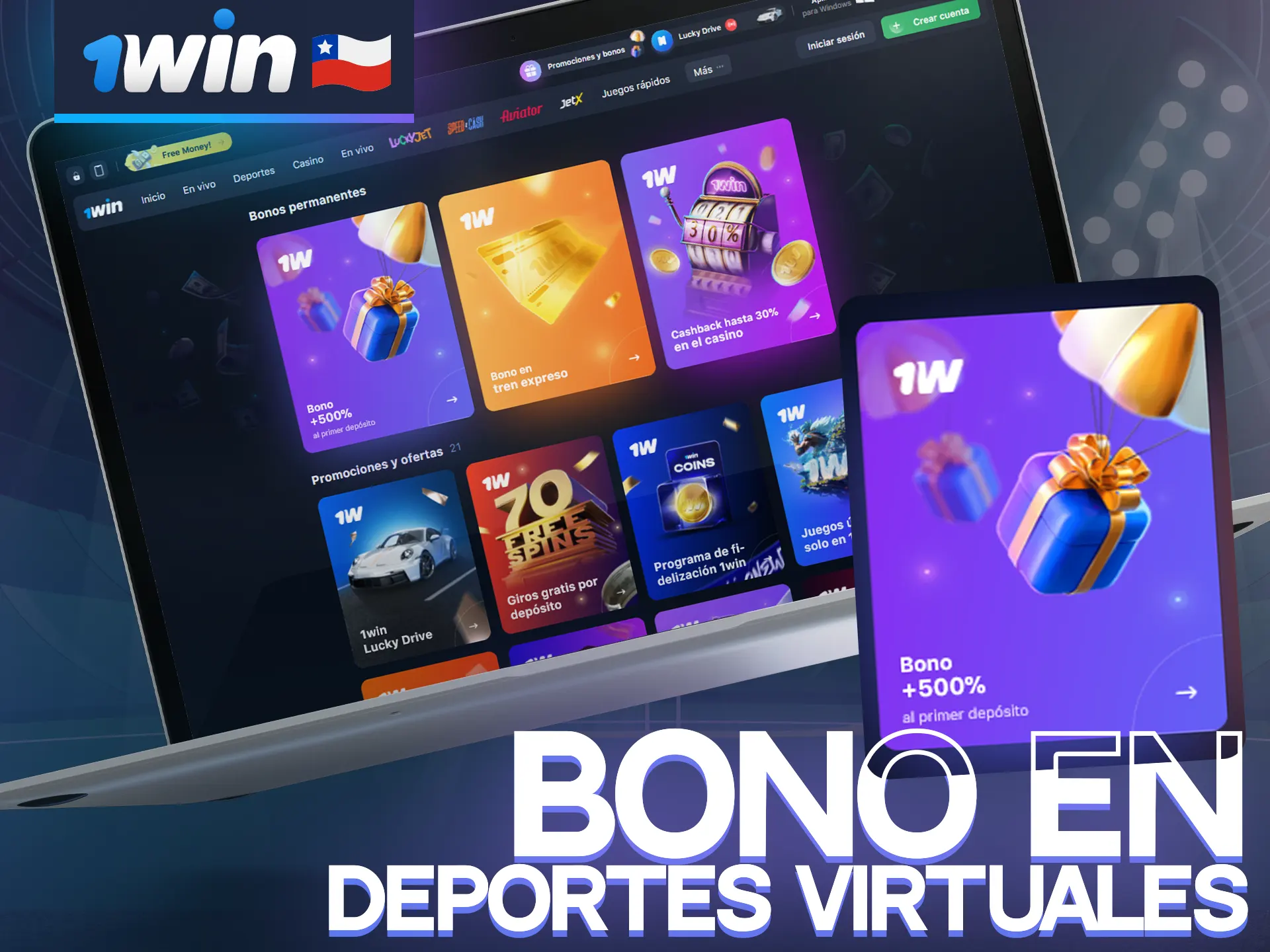 El bono de bienvenida por tu primer depósito en 1win en Chile será del 500%.