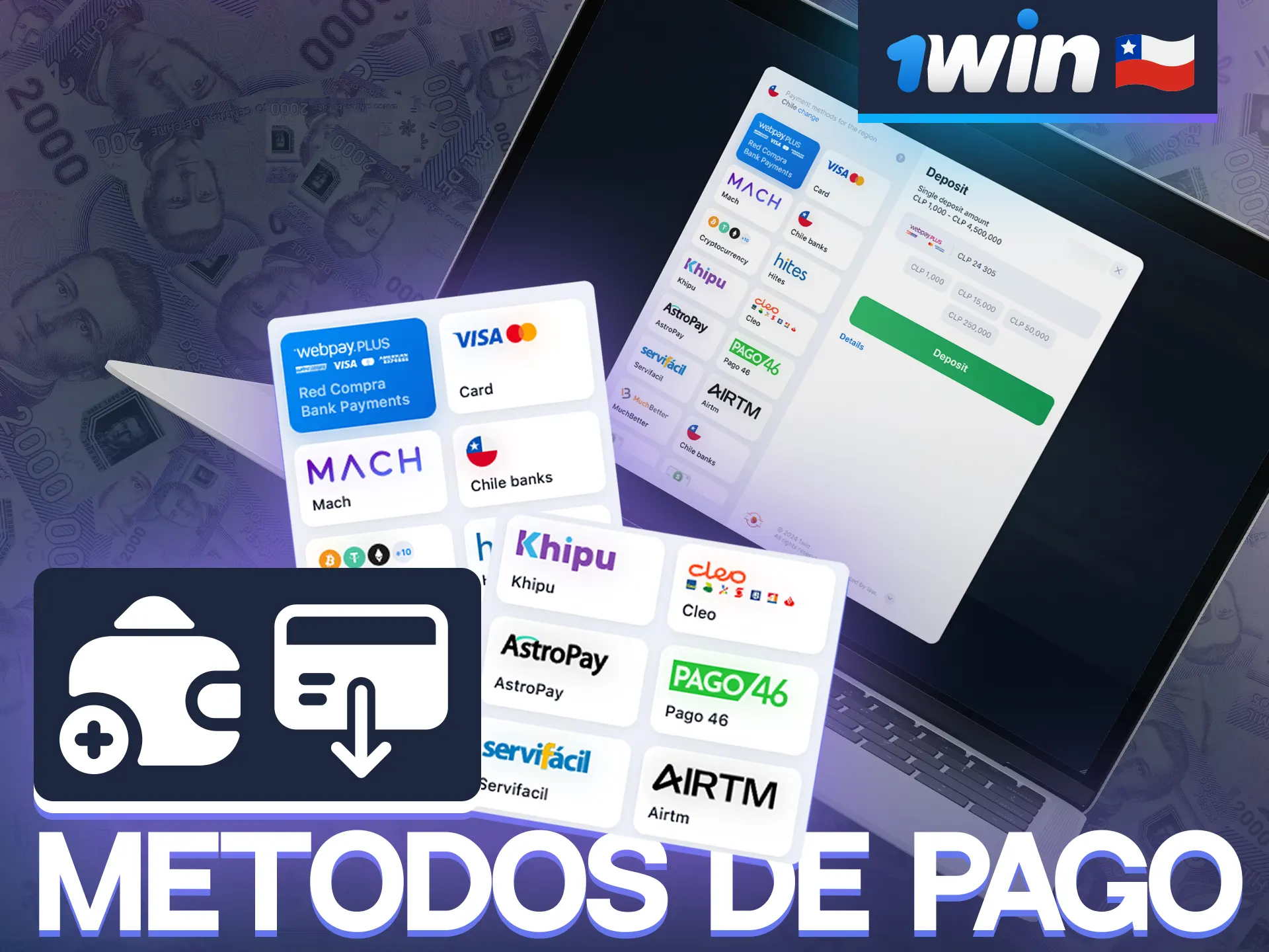 Una gran variedad de métodos de pago está disponible en 1win en Chile.