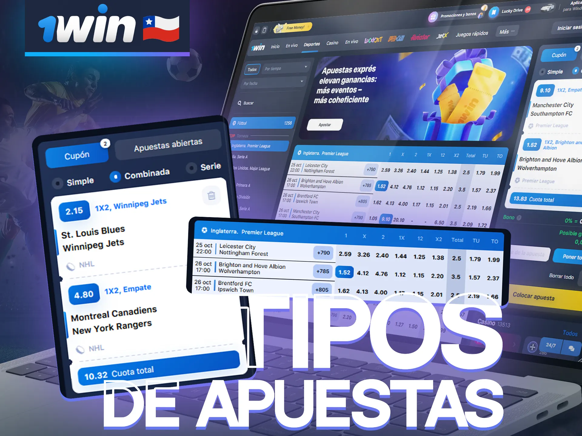 Realiza apuestas de todo tipo en 1win en Chile.