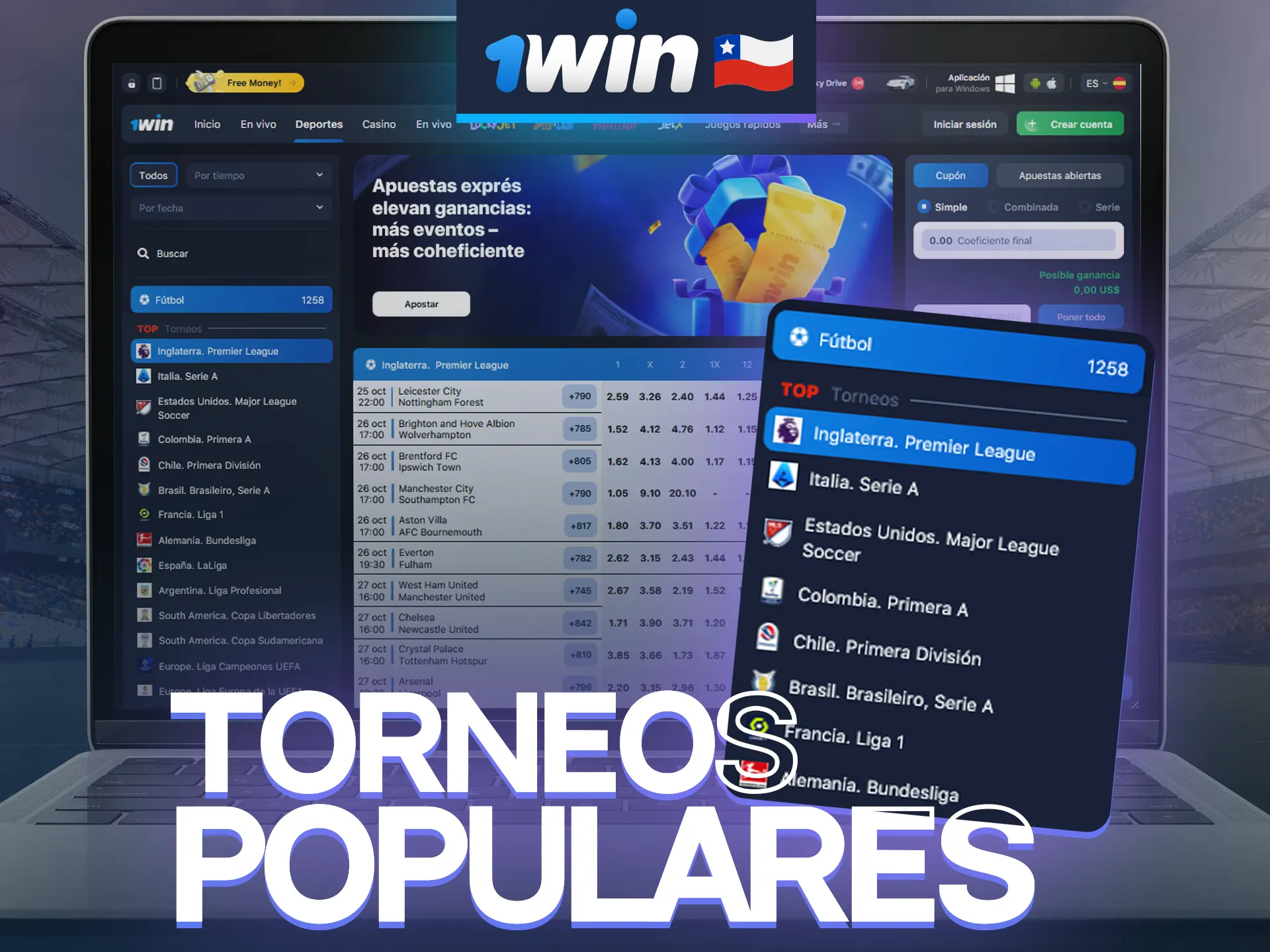 Los torneos más populares están disponibles para apostar en la plataforma 1win.